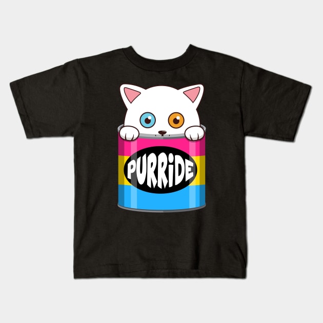 Funny White Cat Pansexual Pride Kids T-Shirt by Luna Illustration